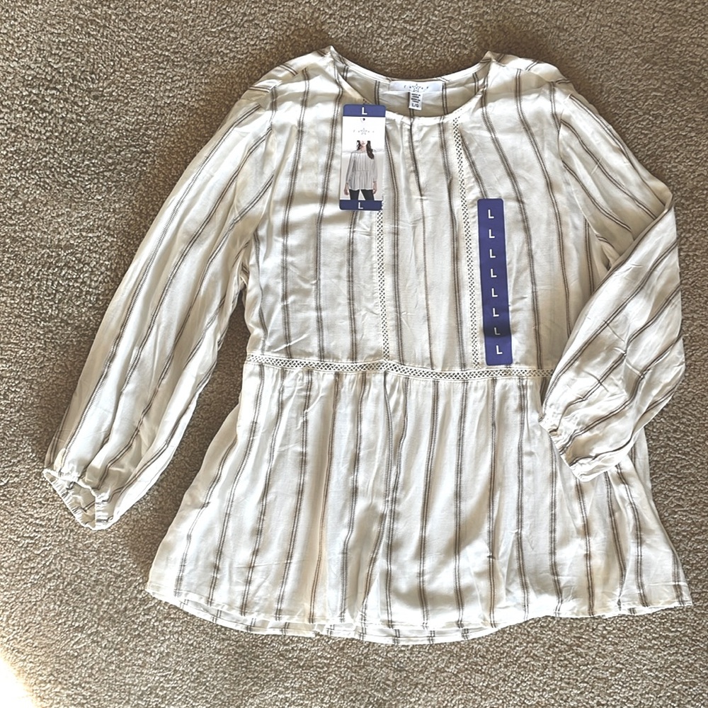 Fever White and Gray Striped Top